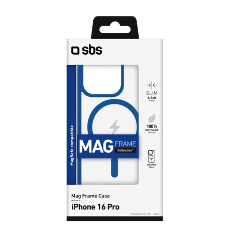 SBS iPhone 16 Pro Mag Frame Skal - MagSafe Kompatibel - Genomskinlig / Blå