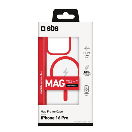 SBS iPhone 16 Pro Mag Frame Skal - MagSafe Kompatibel - Genomskinlig / Röd