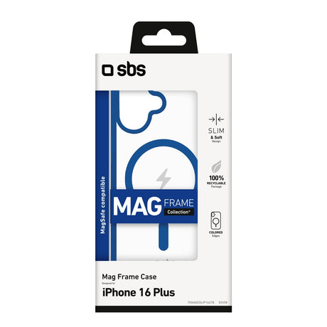 SBS iPhone 16 Plus Mag Frame Skal - MagSafe Kompatibel - Genomskinlig / Blå