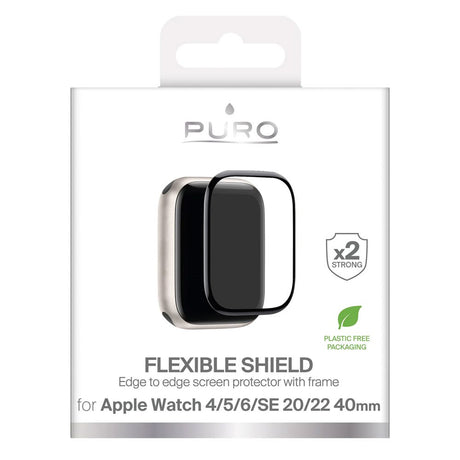 Apple Watch SE / 6 / 5 / 4 (40mm) Puro Flexible Shield Skärmskydd m. Applicerare - Genomskinlig / Svart