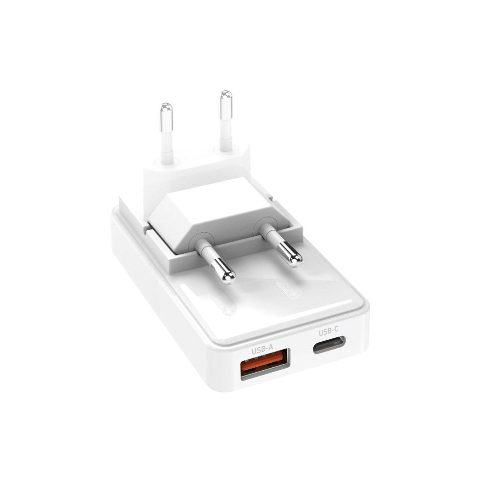 SBS 65W Flexi Vikbar Väggladdare m. 1x USB-A & 1x USB-C - Vit