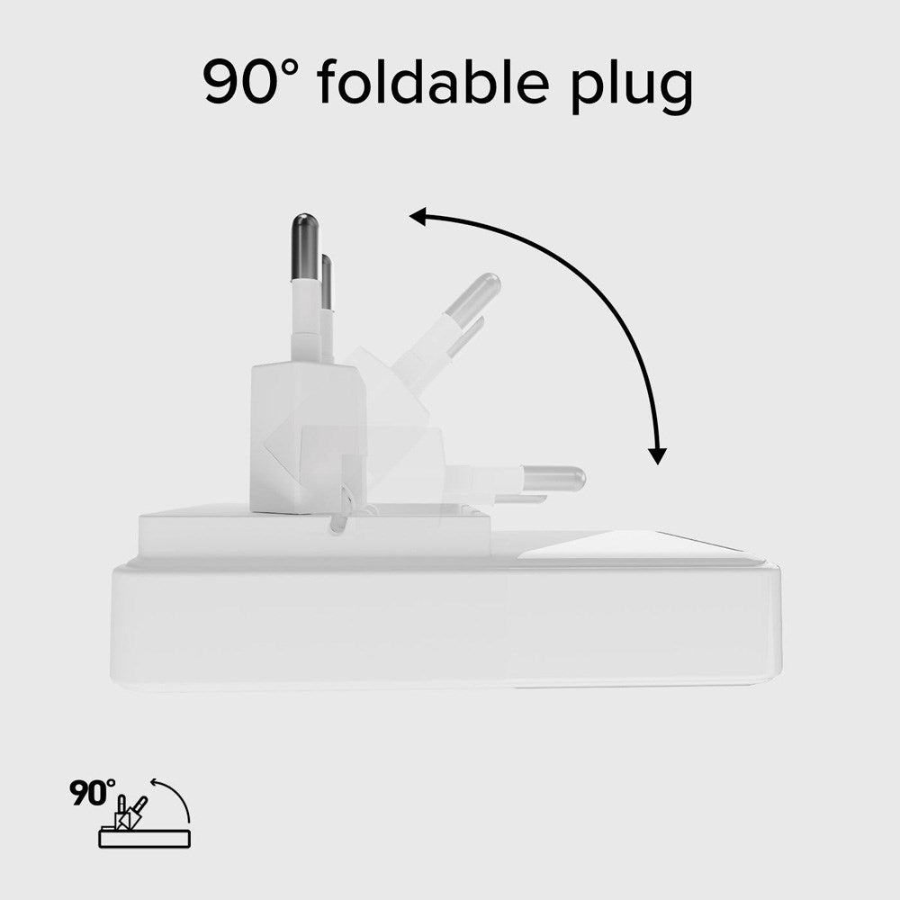 SBS 65W Flexi Vikbar Väggladdare m. 1x USB-A & 1x USB-C - Vit