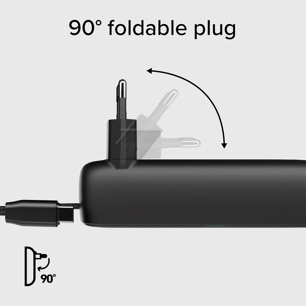 SBS 2-i-1 Hybrid PowerBank & Väggladdare m. USB-C Kabel - 5000 mAh / 20W - Svart
