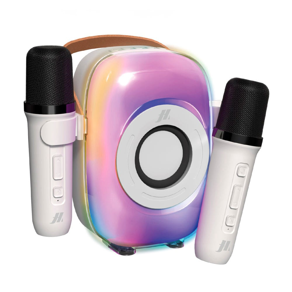 MUSIC HERO Bärbar Trådlös Karaoke Högtalare m. 2 Mikrofoner - Vit