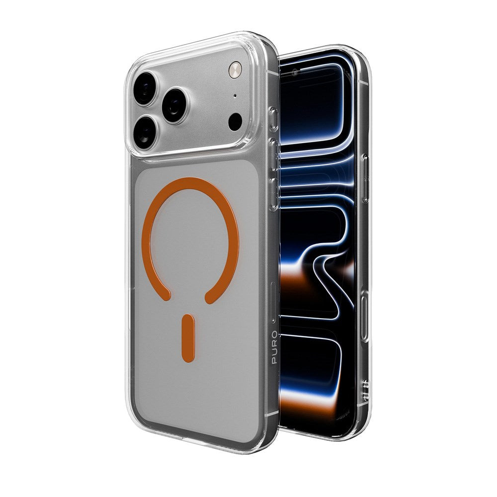 iPhone 17 Pro Max PURO LITE MAG Hybrid Skal - MagSafe Kompatibel - Genomskinlig / Orange