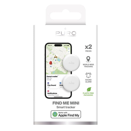 Puro Find Me Mini Dual Smart Tracker - Apple Find My & Android Find Hub - 2 st - Vit