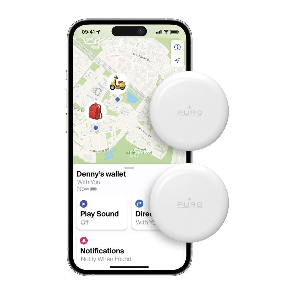Puro Find Me Mini Dual Smart Tracker - Apple Find My & Android Find Hub - 2 st - Vit