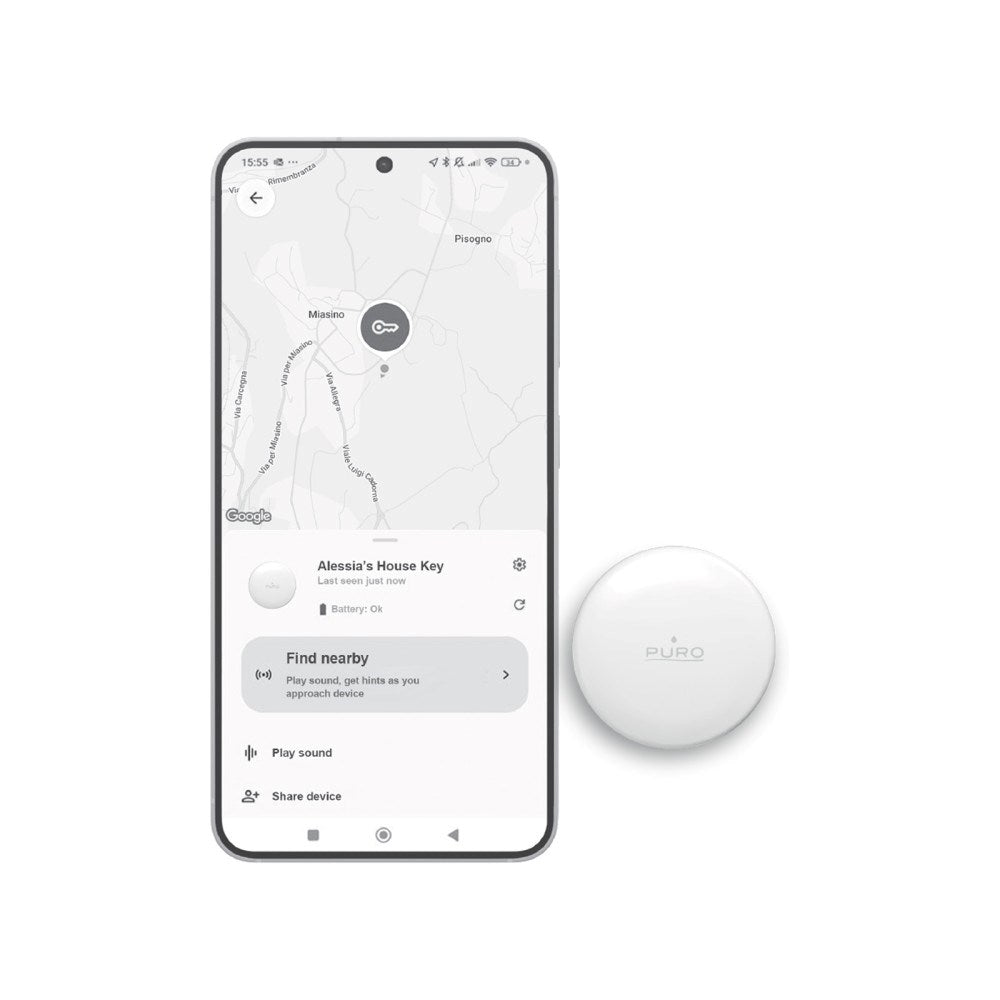 Puro Find Me Mini Dual Smart Tracker - Apple Find My & Android Find Hub - Vit