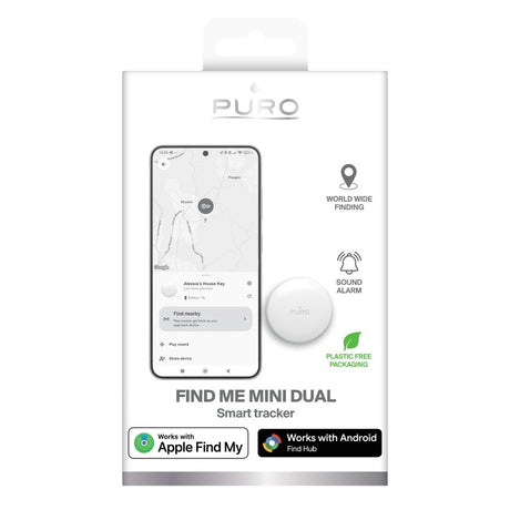 Puro Find Me Mini Dual Smart Tracker - Apple Find My & Android Find Hub - Vit