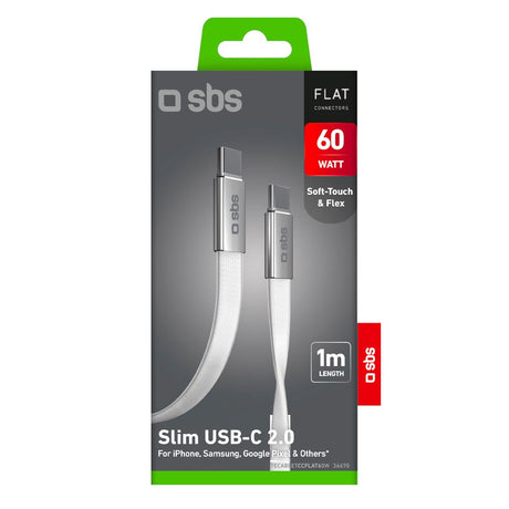 SBS 60W Platt USB-C till USB-C Kabel - 1m - Vit