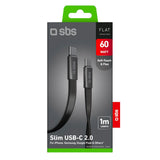 SBS 60W Platt USB-C till USB-C Kabel - 1m - Svart