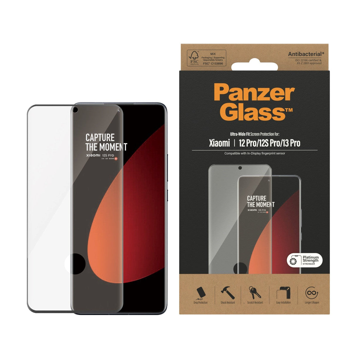 Xiaomi 12 Pro / 13 Pro PanzerGlass Ultra Wide Fit Skärmskyddsglas - Platinum Strength - Svart Kant