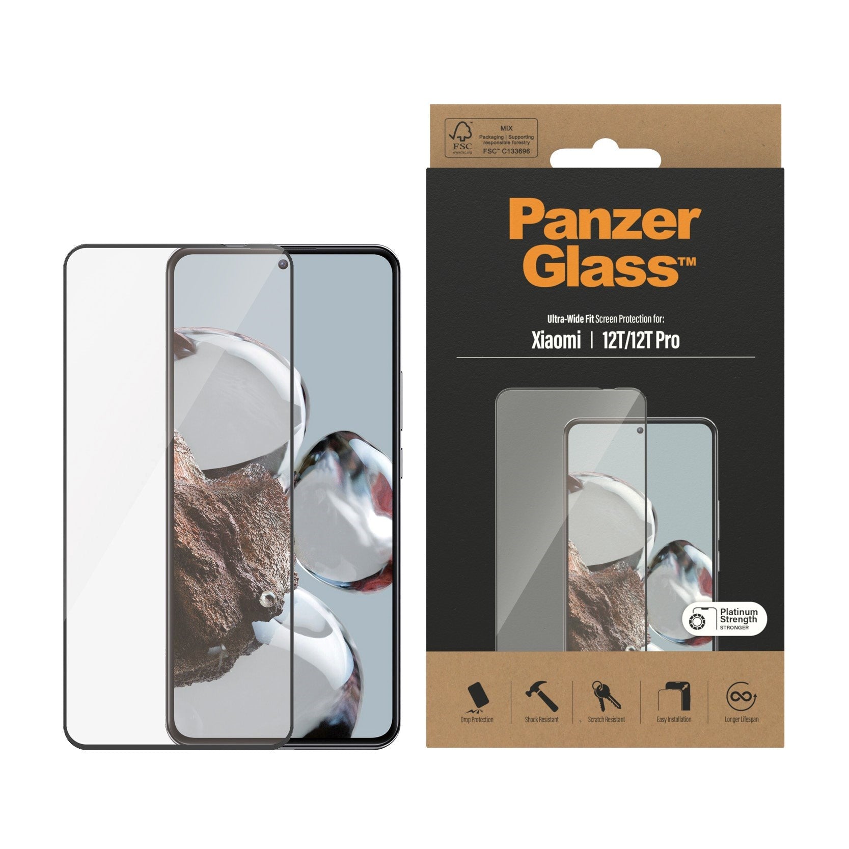 Xiaomi 12T / 12T Pro PanzerGlass Ultra Wide Fit Skärmskyddsglas - Platinum Strength - Svart Kant