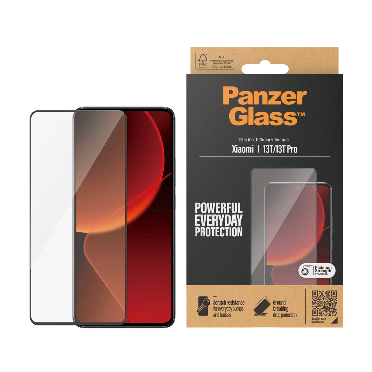 Xiaomi 13T / 13T Pro PanzerGlass Ultra Wide Fit Skärmskyddsglas - Platinum Strength - Svart Kant