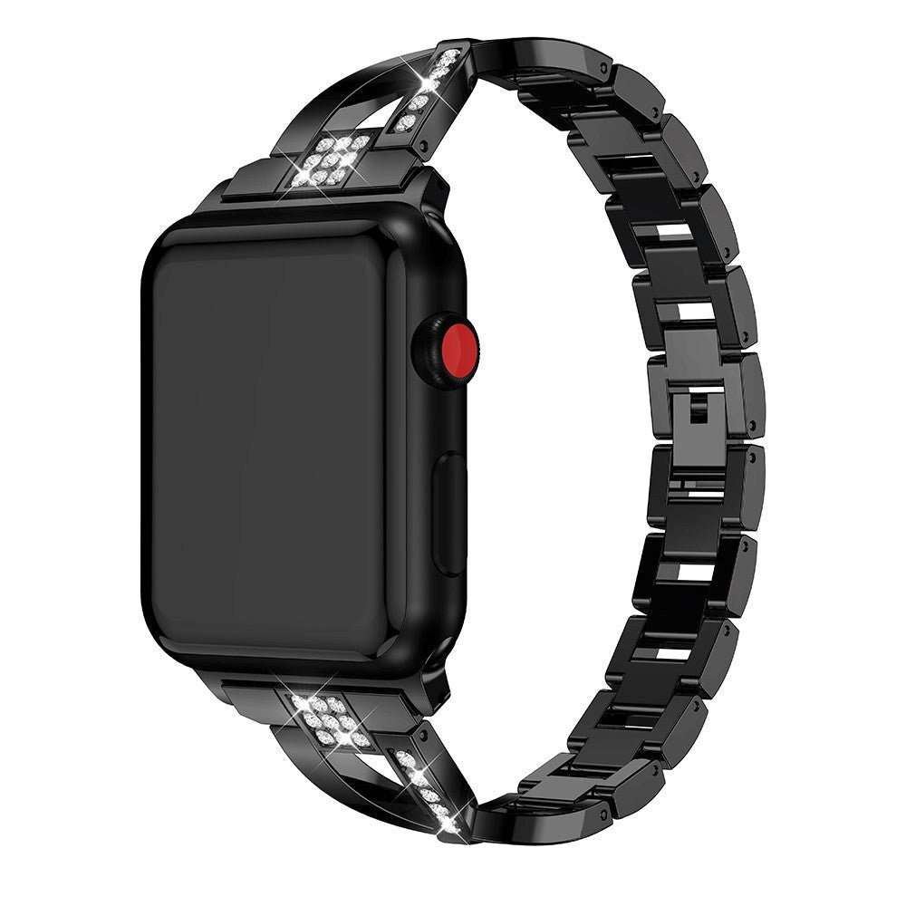 Apple Watch (38/40/SE/41/42mm) Stål Rem m. Strass - Svart