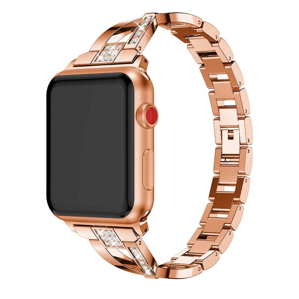 Apple Watch (38/40/SE/41/42mm) Stål Rem m. Strass - Rose Gold