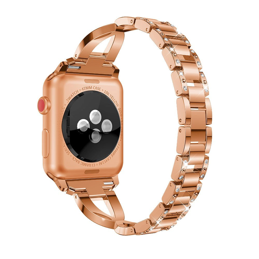 Apple Watch (38/40/SE/41/42mm) Stål Rem m. Strass - Rose Gold