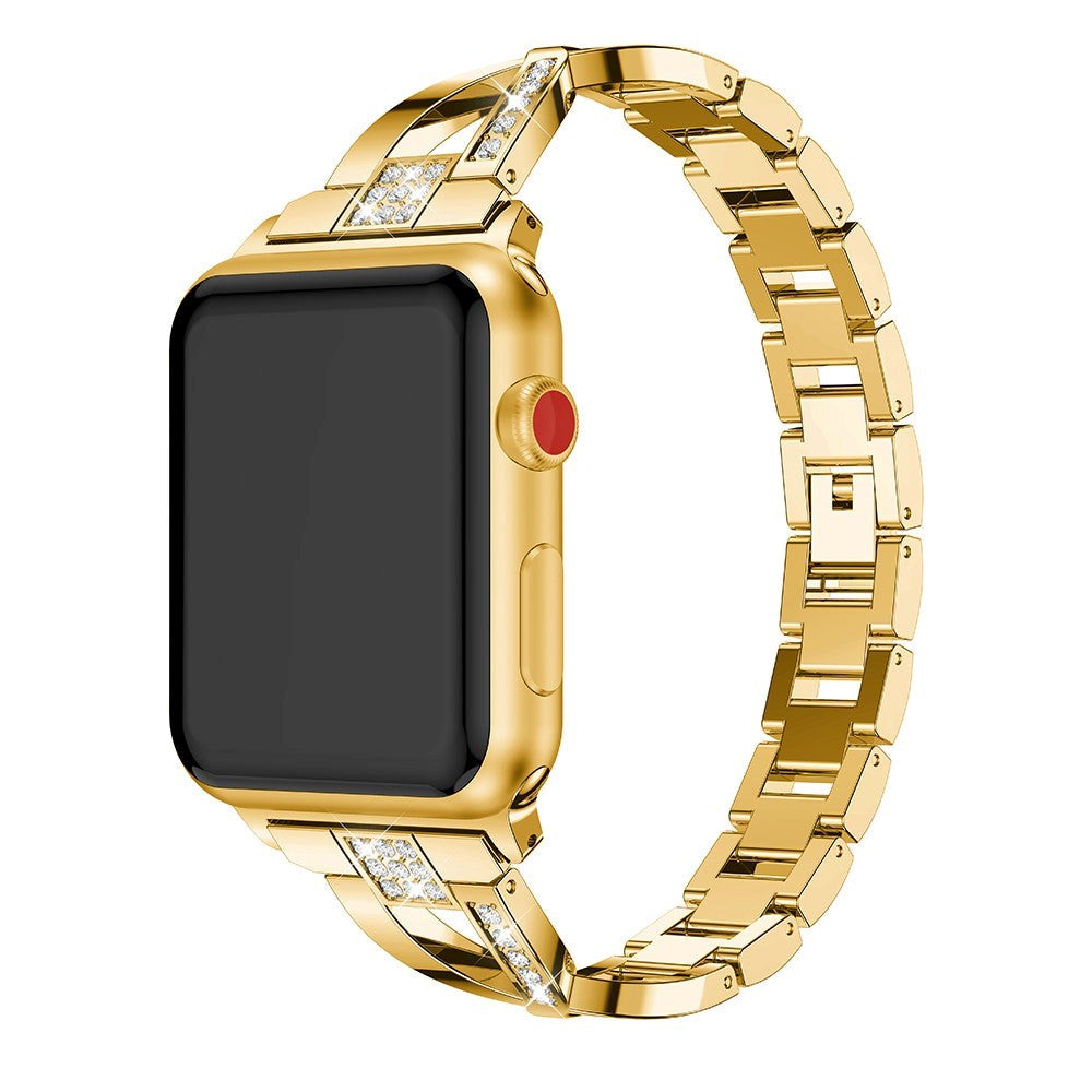 Apple Watch (38/40/SE/41/42mm) Stål Rem m. Strass - Guld