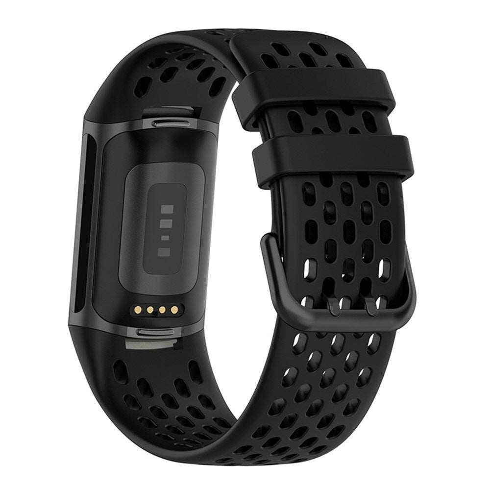 Fitbit Charge 6 / 5 Silikonarmband med Hål - Svart