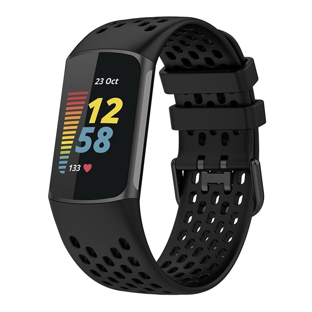 Fitbit Charge 6 / 5 Silikonarmband med Hål - Svart