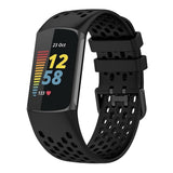 Fitbit Charge 6 / 5 Silikonarmband med Hål - Svart