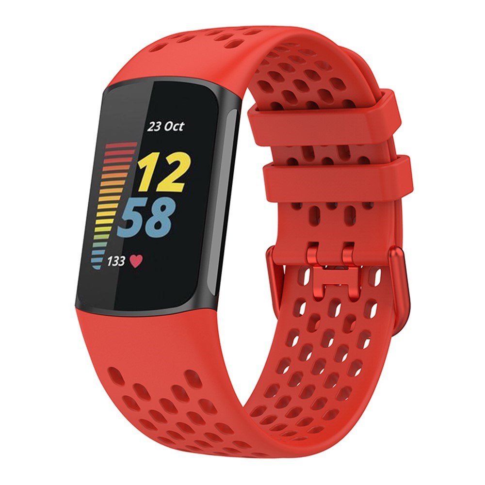 Fitbit Charge 6 / 5 Silikonarmband med Hål - Röd