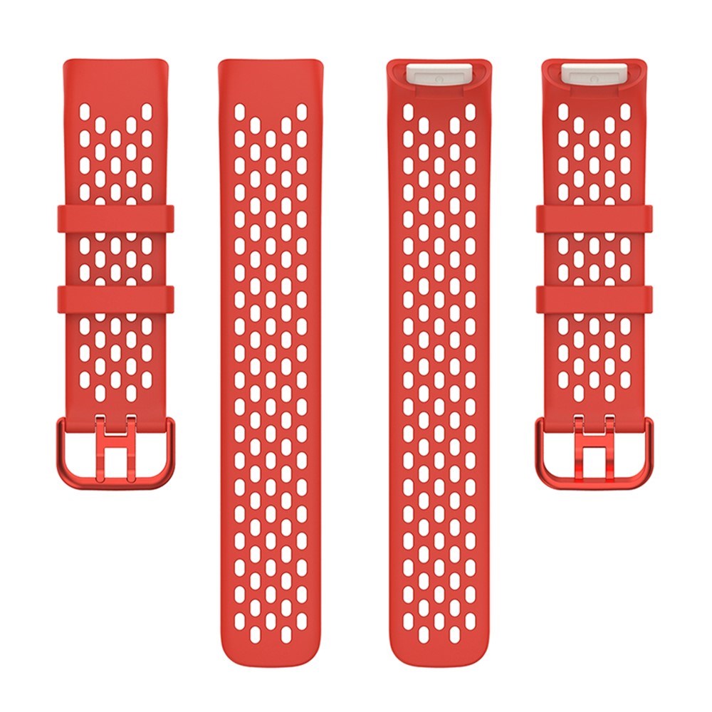 Fitbit Charge 6 / 5 Silikonarmband med Hål - Röd
