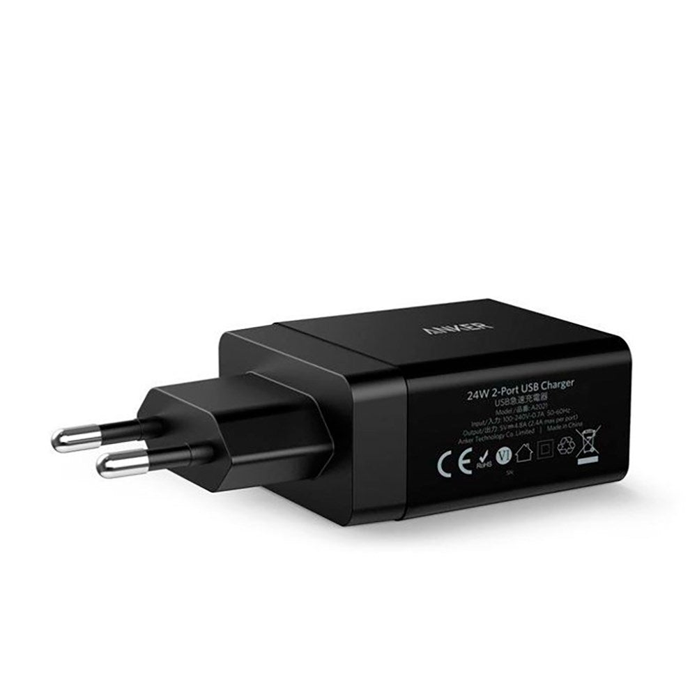 Anker Väggladdare 24W med 2 x USB-A - Svart