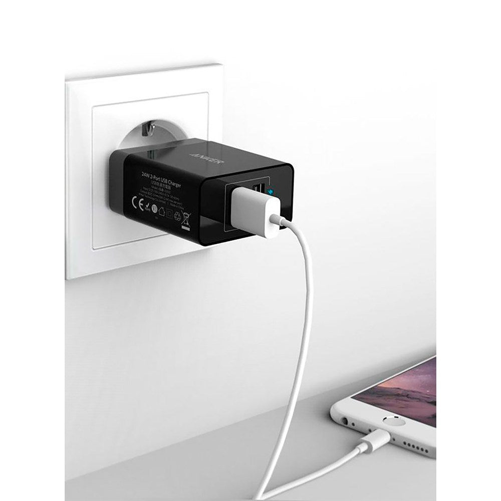 Anker Väggladdare 24W med 2 x USB-A - Svart