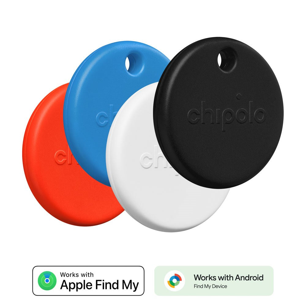 Chipolo POP Bluetooth GPS Tracker - Kompatibel med Apple Find My & Google's Find My Device - 4 Stk. - Röd / Blå / Vit / Svart