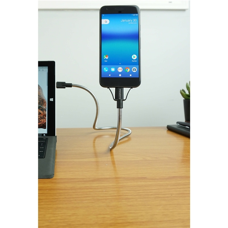 Fuse Chicken Fristående USB-C-Kabel med Hållarfunktion - inkl. 2 x Klämmor - 0,6m - Silver