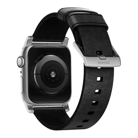 Nomad Apple Watch (42/44/SE/45/46/49mm) Modern Horween Band Rem - Black / Silver Hardware