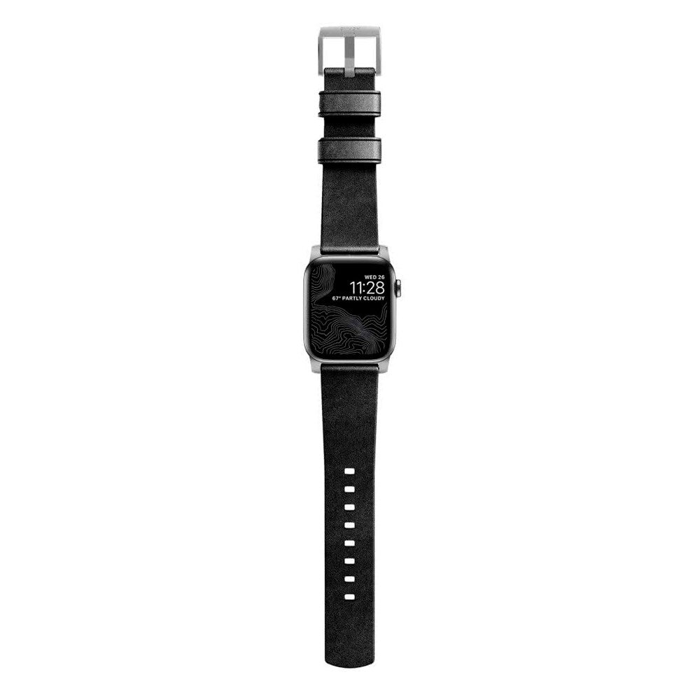 Nomad Apple Watch (42/44/SE/45/46/49mm) Modern Horween Band Rem - Black / Silver Hardware