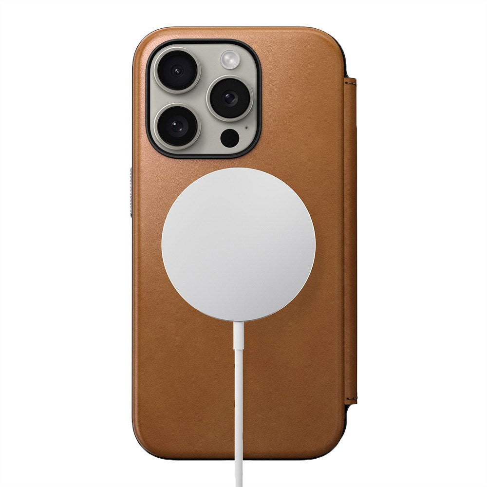 iPhone 15 Pro Nomad Modern Leather Folio Fodral - MagSafe Kompatibel - Tan