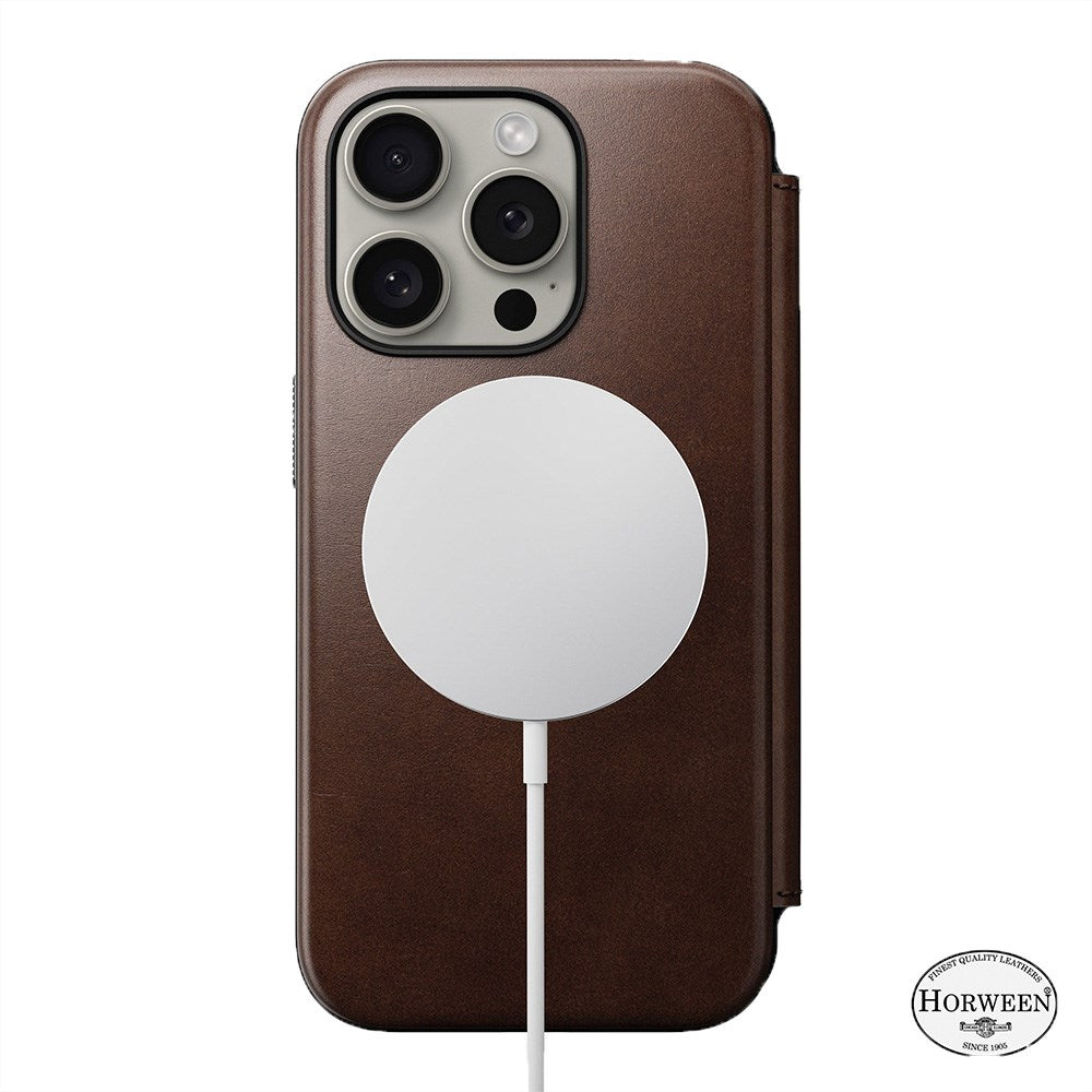 iPhone 15 Pro Nomad Modern Horween Leather Folio Fodral - MagSafe Kompatibel - Brun