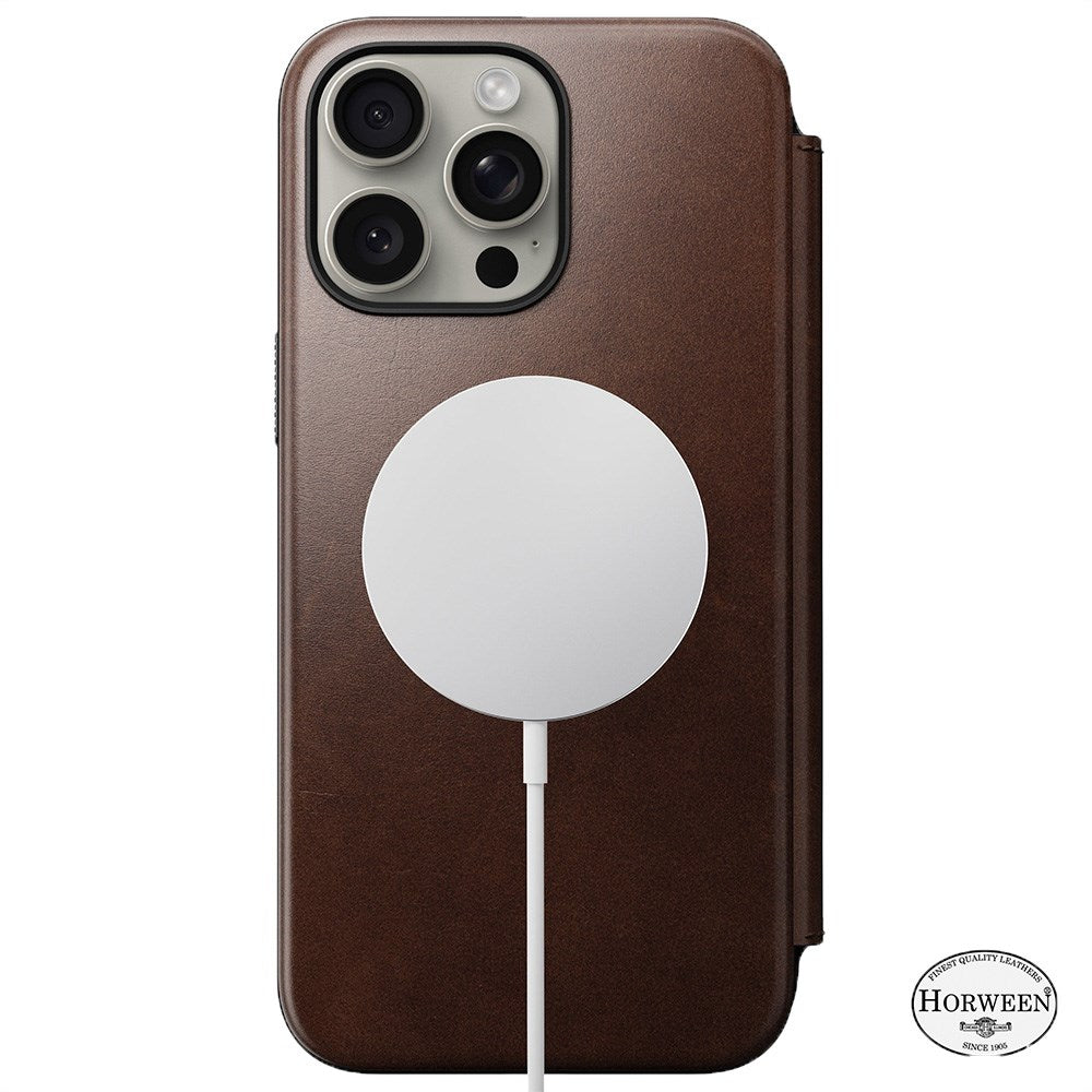 iPhone 15 Pro Max Nomad Modern Horween Leather Folio Fodral - MagSafe Kompatibel - Brun