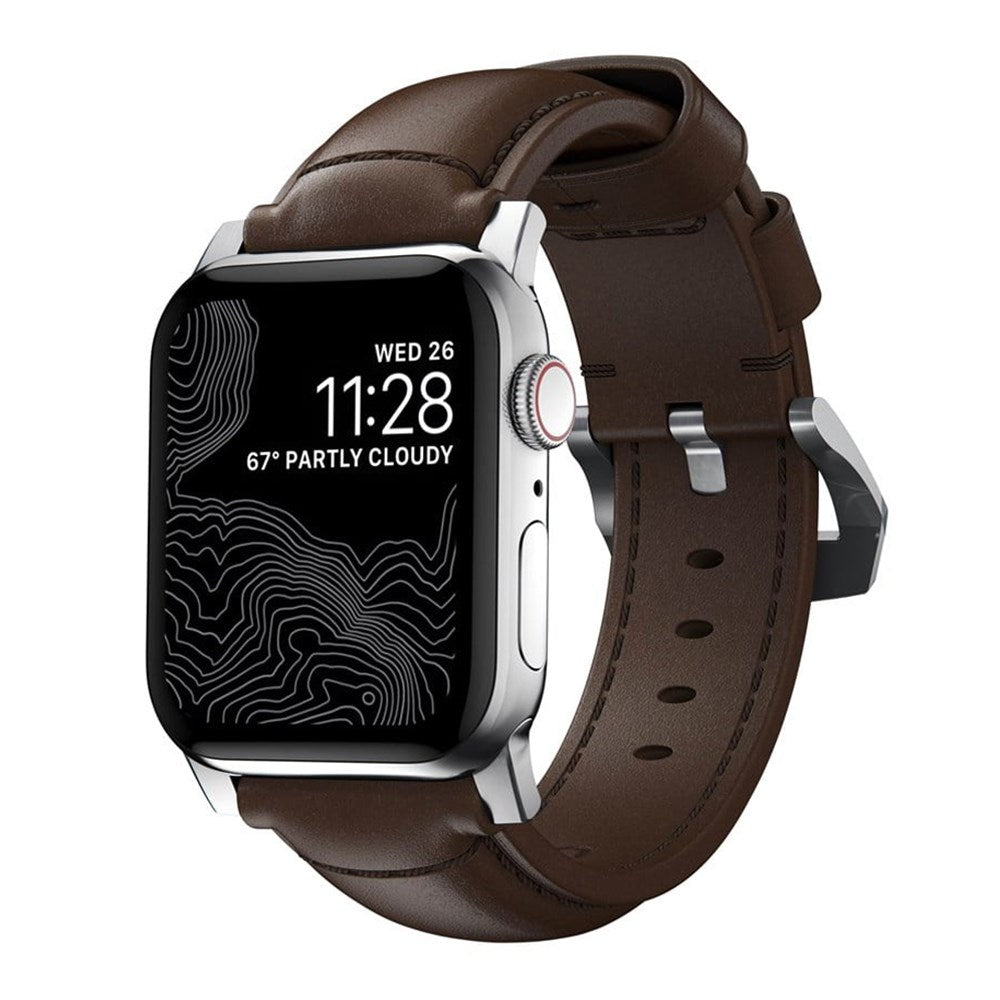 Nomad Apple Watch (42/44/SE/45/46/49mm) Traditional Horween Band Rem - Rustic Brown / Silver Hardware