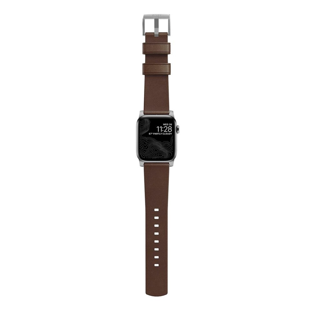 Nomad Apple Watch (42/44/SE/45/46/49mm) Modern Horween Band Rem - Rustic Brown / Silver Hardware