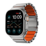 Apple Watch (42 / 44 / SE / 45 / 46 / 49mm) Nomad Stratos Band - Natural Titanium - Ultra Orange