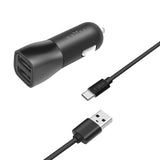 Fixed Dual Billaddare 15W med 2 x USB-A & 1 x USB-A till USB-C Kabel - Svart