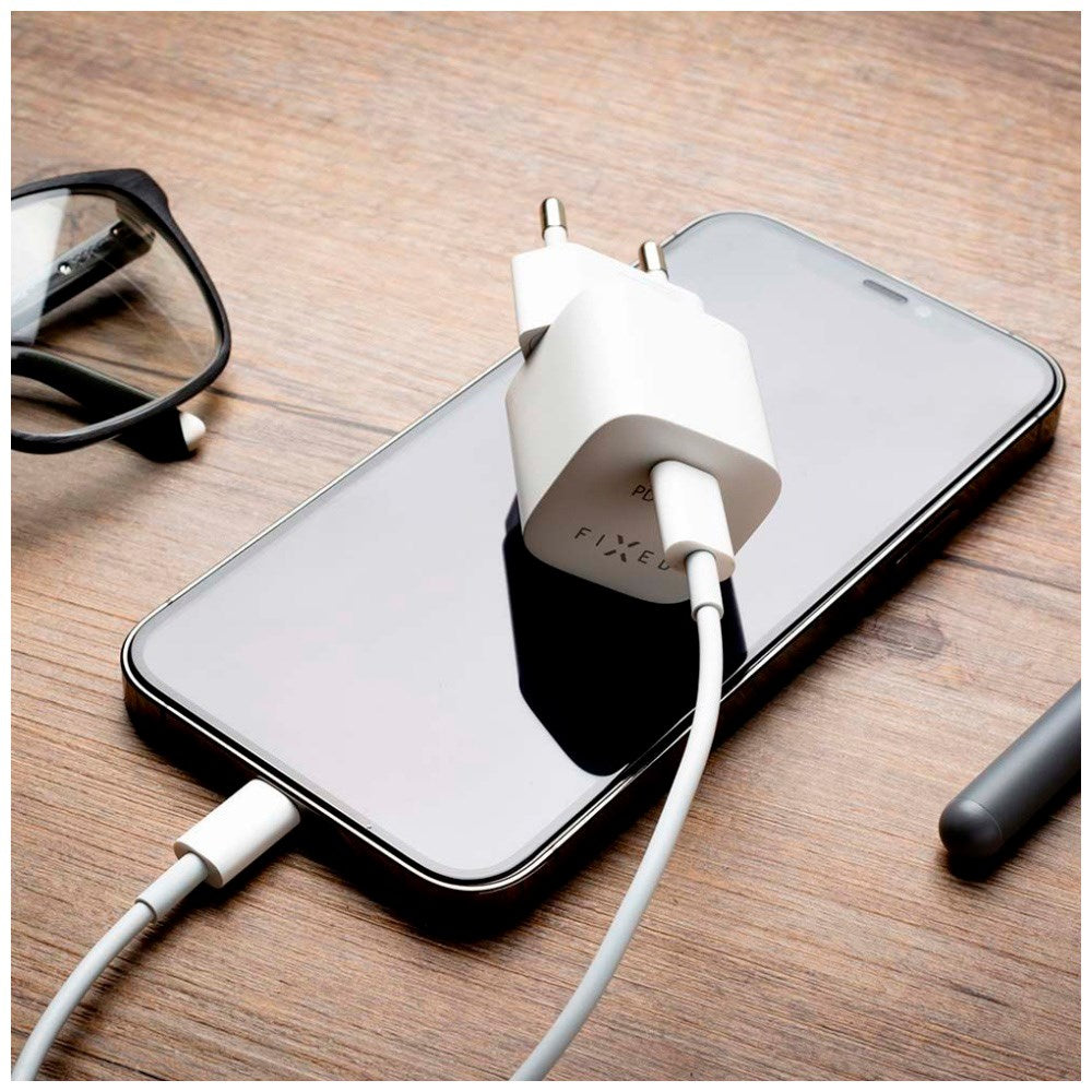 Fixed 20W USB-C PD Snabbladdare för Vägg med USB-C till Lightning-Kabel - Vit