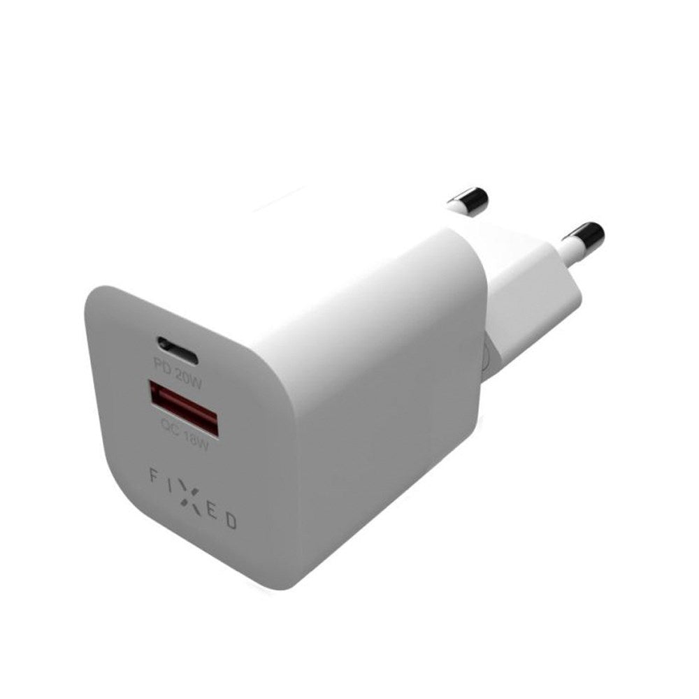 Fixed Mini Väggladdare 20W m. USB-A & USB-C - Vit