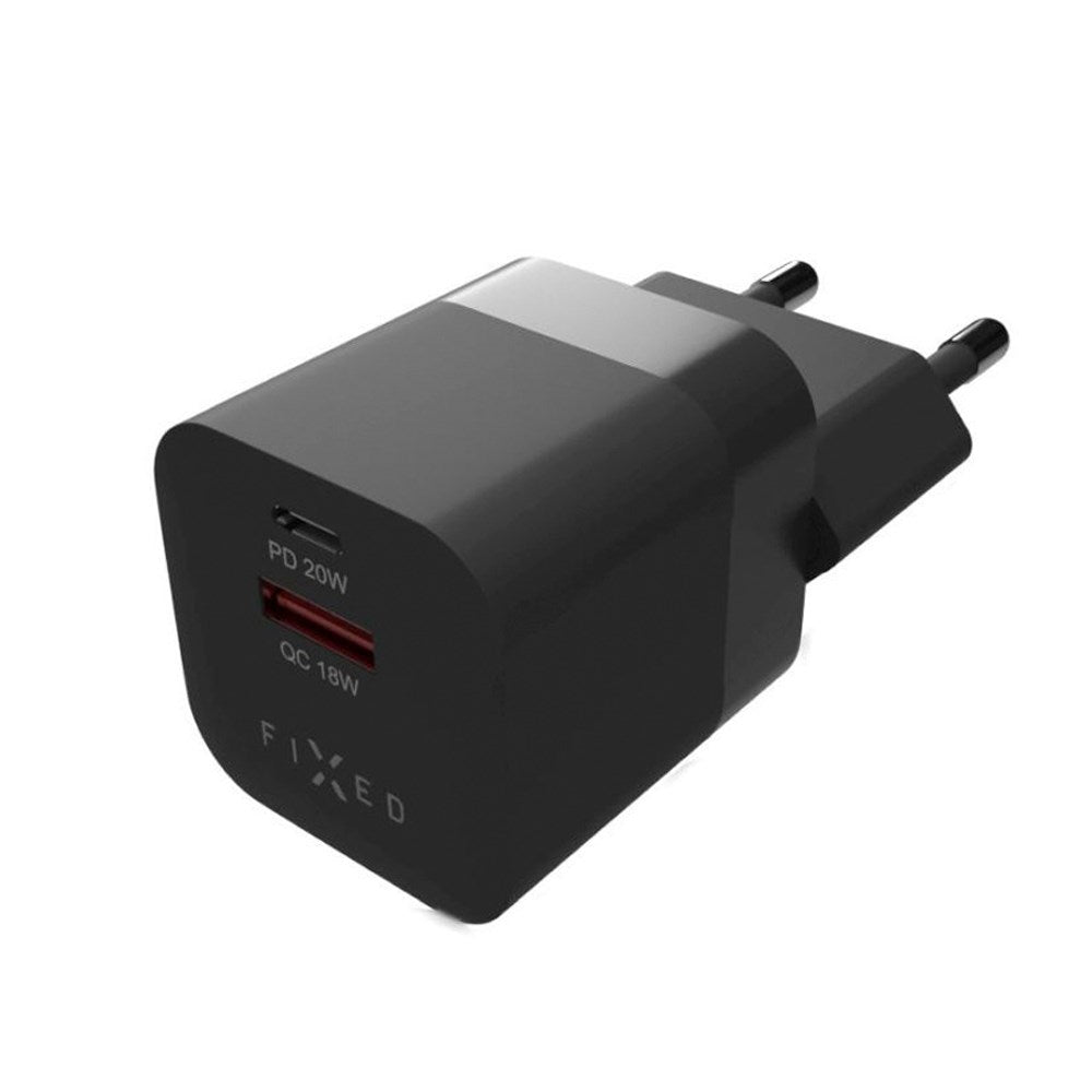 Fixed Mini Väggladdare 20W m. USB-A & USB-C - Svart