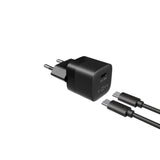 Fixed Mini Väggladdare m. 1x USB-C / 1x USB-C Kabel 20W - 1m - Svart