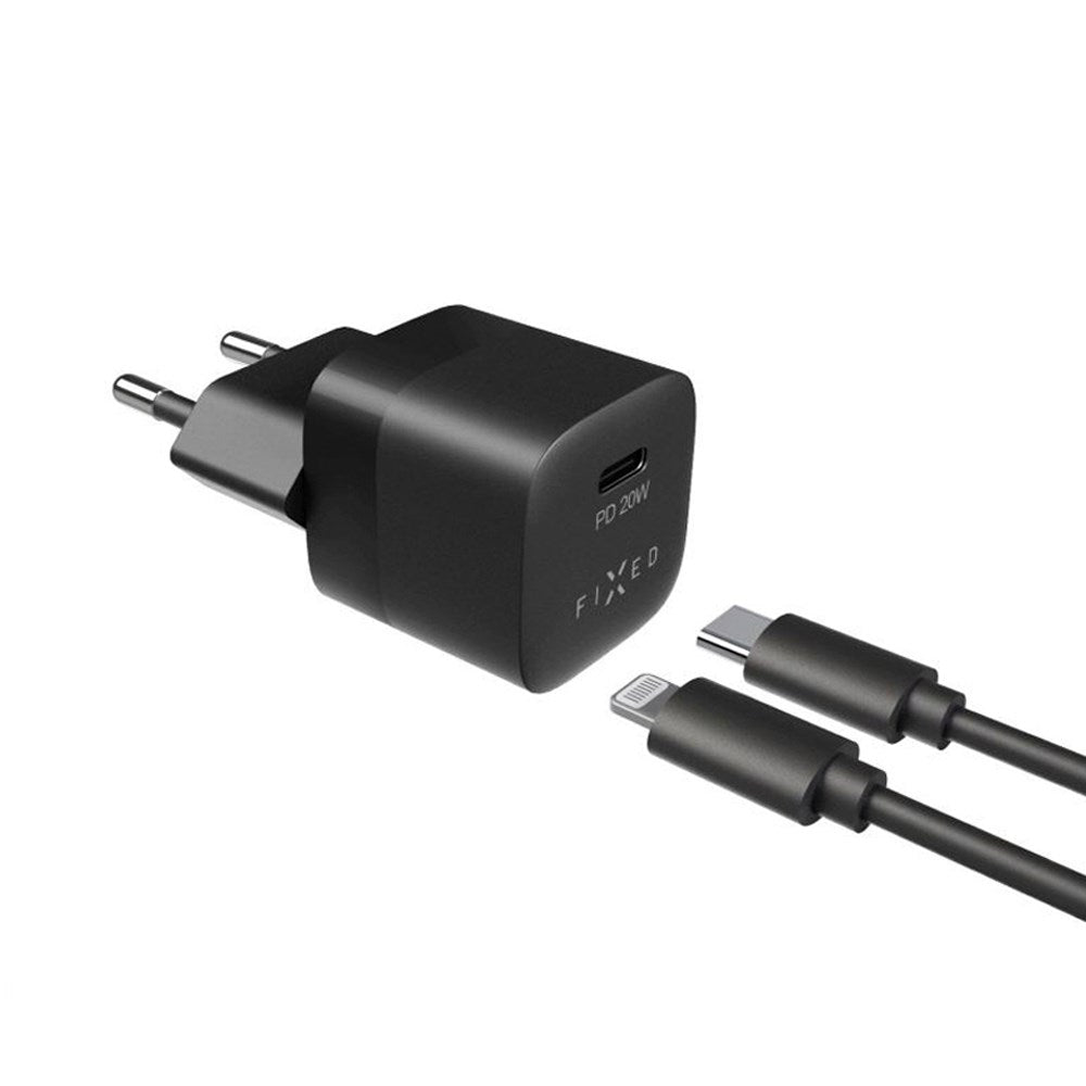 Fixed 20W USB-C PD Snabbladdare för Vägg med USB-C till Lightning-Kabel - Svart