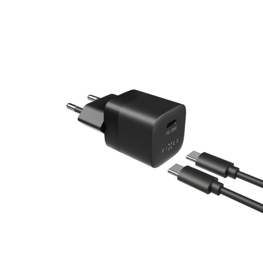 Fixed 30W USB-C PD Snabbladdare för Vägg med USB-C till USB-C Kabel - Svart