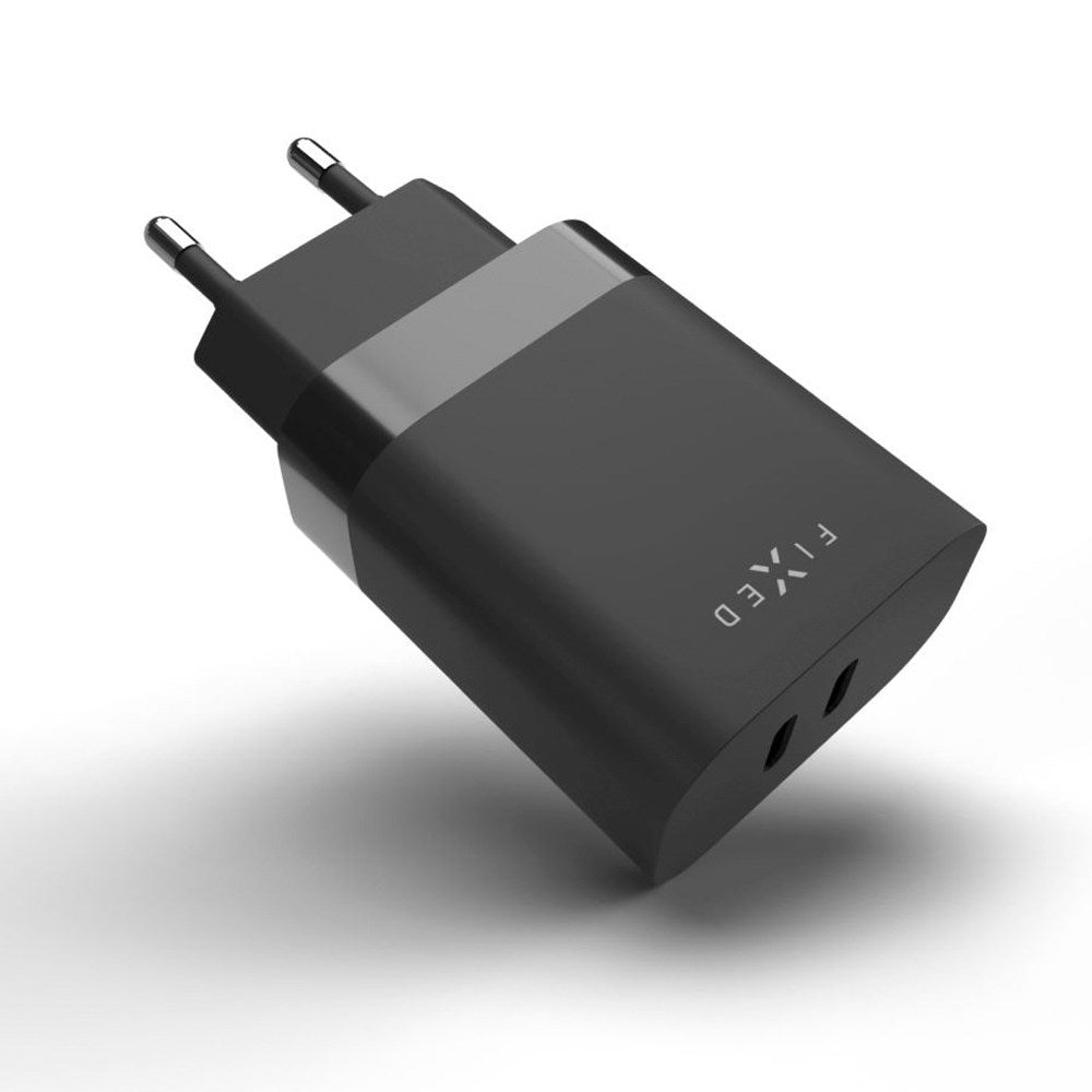 Fixed 35W PD 2x USB-C Snabbladdare för Vägg - Svart