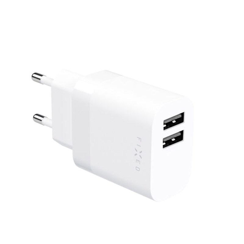 Fixed Väggladdare m. 2x USB-A / 1x USB-C Kabel 17W - 1m - Vit