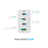 Fixed GaN 100W Väggladdare m. 3x USB-C / 1x USB-A - Vit