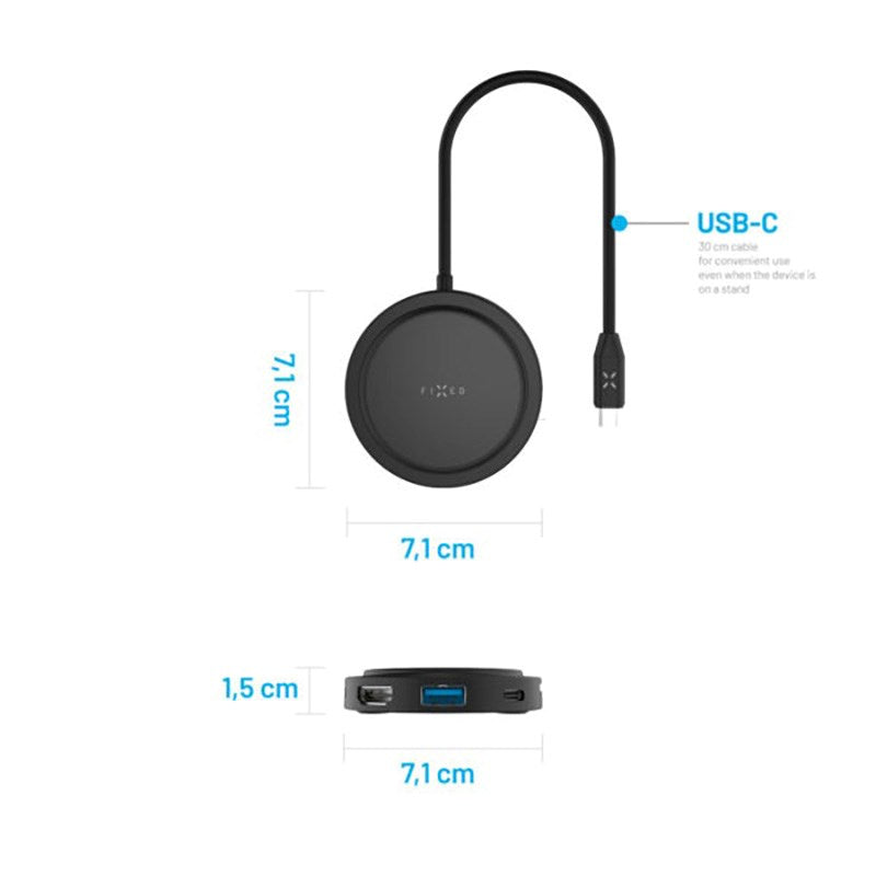 Fixed MagHub 7-i-1 USB-C Multiport med Trådlös Laddning - Svart